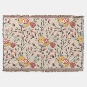 Cute Birds Boho Pattern Throw Blanket