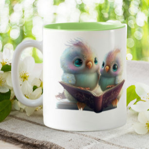 Cute Birds Books & Brew Personalised  Two-Tone Coffee Mug