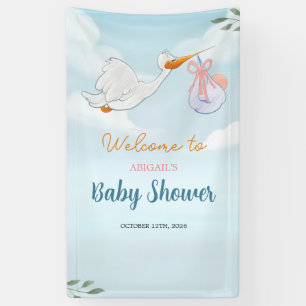Cute Birds Carrying Girls Baby Shower Sign Banner