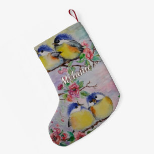Cute Birds Christmas Stocking with Custom Name