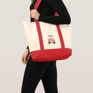 Cute birds couple initials tote bag