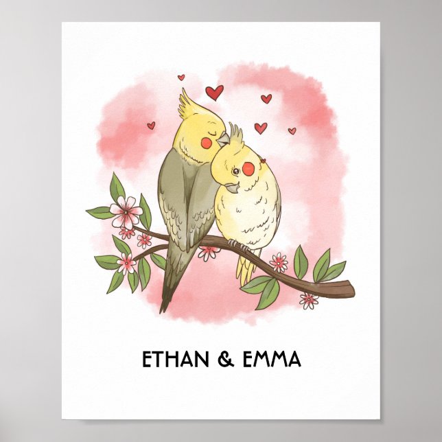 Cute Birds Couple Personalized Valentine's Day  Poster (Front)