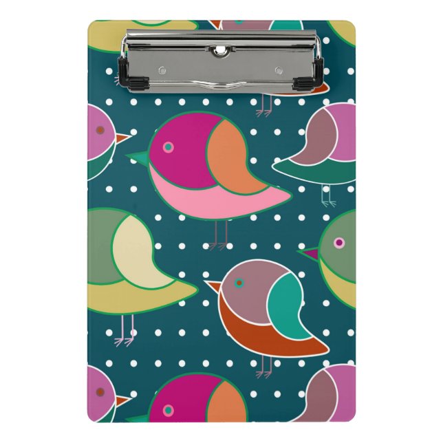 Cute Birds & Dots seamless pattern + your ideas Mini Clipboard (Front)