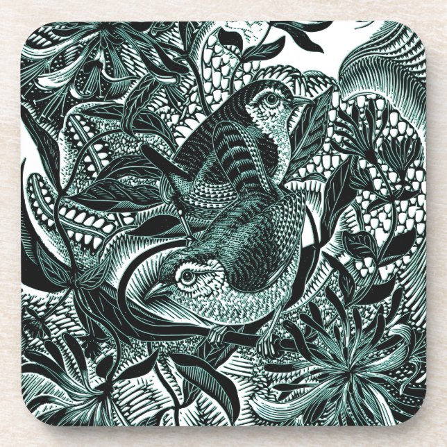 Cute Birds In Forest Vintage Art Coaster (Front)