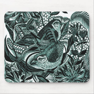 Cute Birds In Forest Vintage Art Mouse Mat