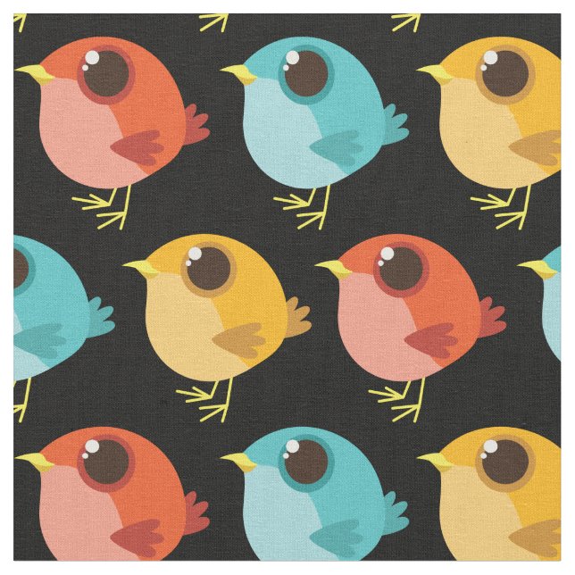 Cute Birds Kids Cartoon Fabric (Close Up)