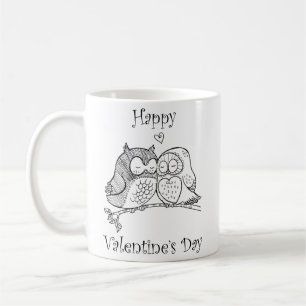 Cute Birds Love Couple Owl Romance Line Art No 1/3 Coffee Mug