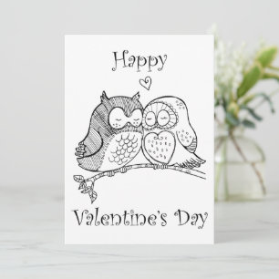 Cute Birds Love Couple Owl Romance Line Art No 1/3 Holiday Card