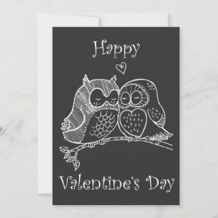 Cute Birds Love Couple Owl Romance Line Art No 2/3 Holiday Card