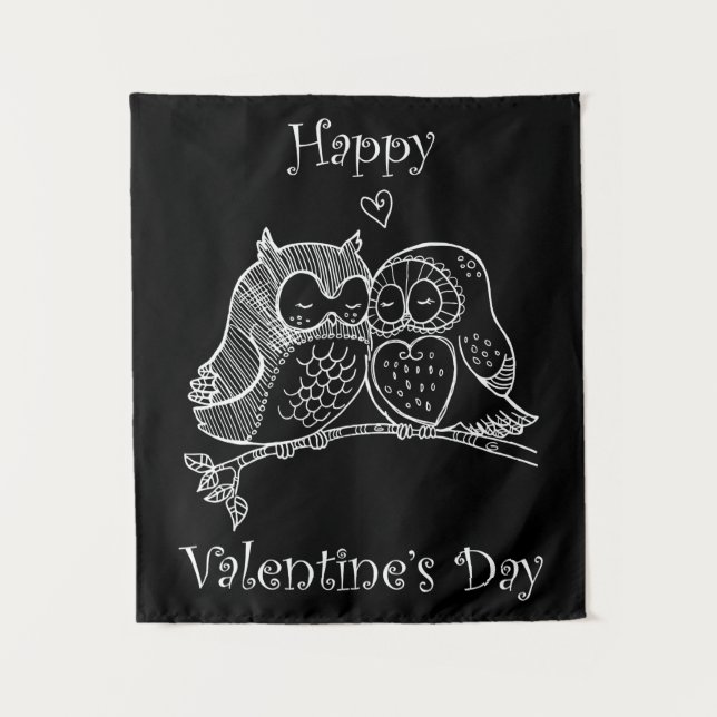 Cute Birds Love Couple Owl Romance Line Art No 2/3 Tapestry (Front)