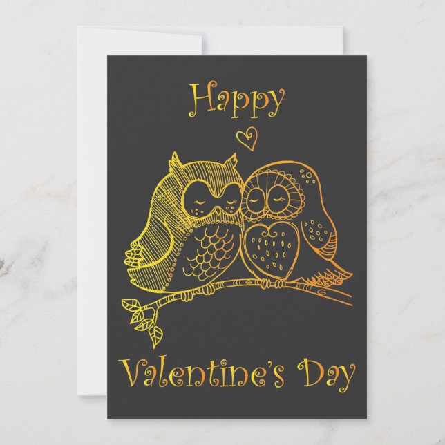 Cute Birds Love Couple Owl Romance Line Art No 3/3 Holiday Card (Front)