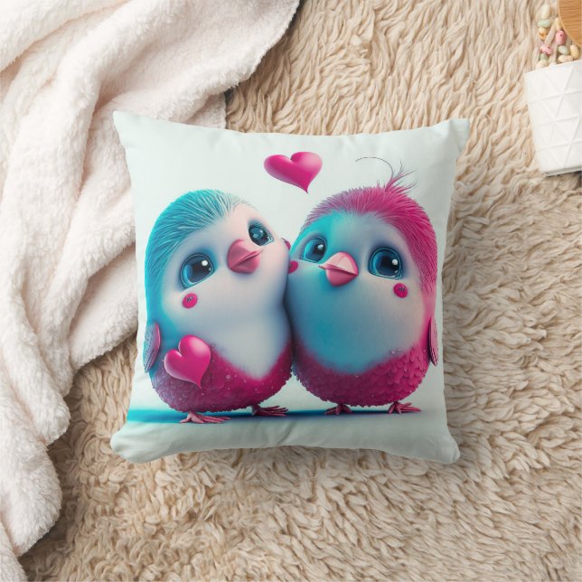 Cute Birds Love Hearts Valentine Inspired Artwork Cushion (Blanket)