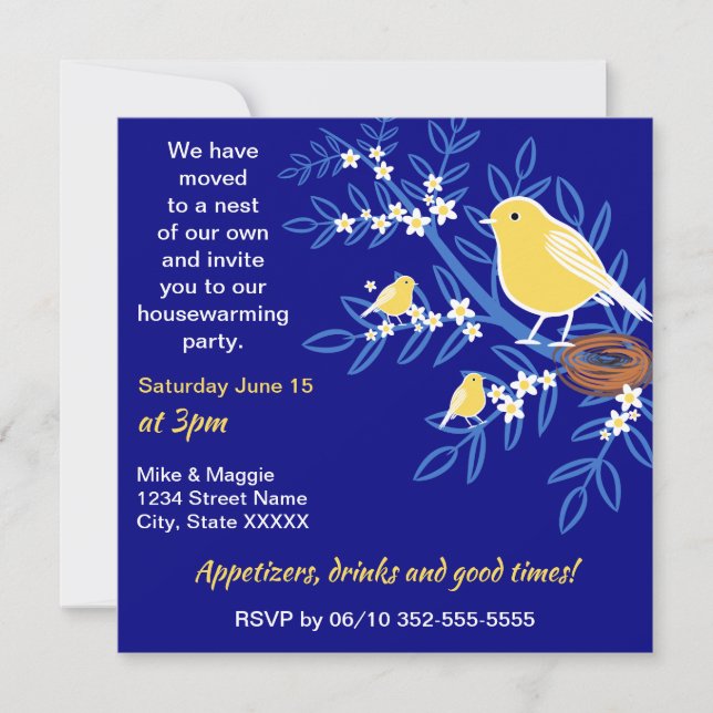 Cute Birds, Nest of Our Own Printable Housewarming Invitation (Front)