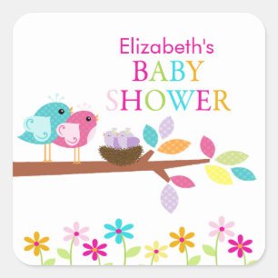 Cute Birds Nest Thank You Twins Baby Shower Square Square Sticker