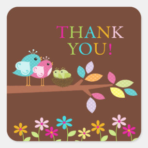 Cute Birds Nest Thank You Twins Baby Shower Square Square Sticker