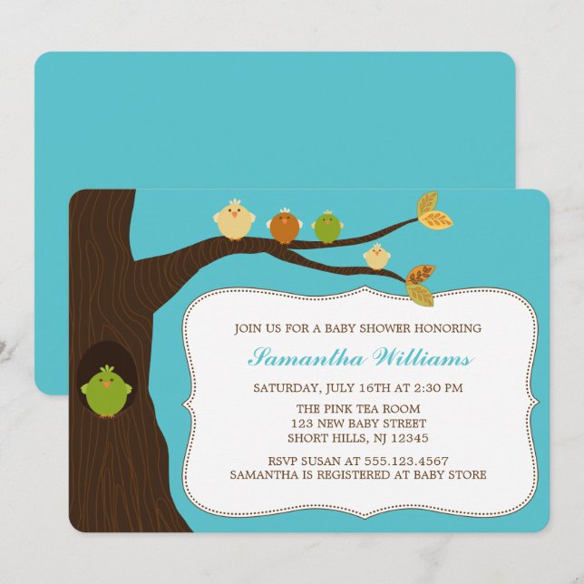 Cute Birds on a Tree Baby Shower Invitation (Front/Back)