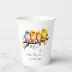 Cute Birds on Tree Branch Baby Shower Paper Cups