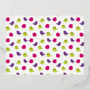 Cute birds pattern foil invitation postcard