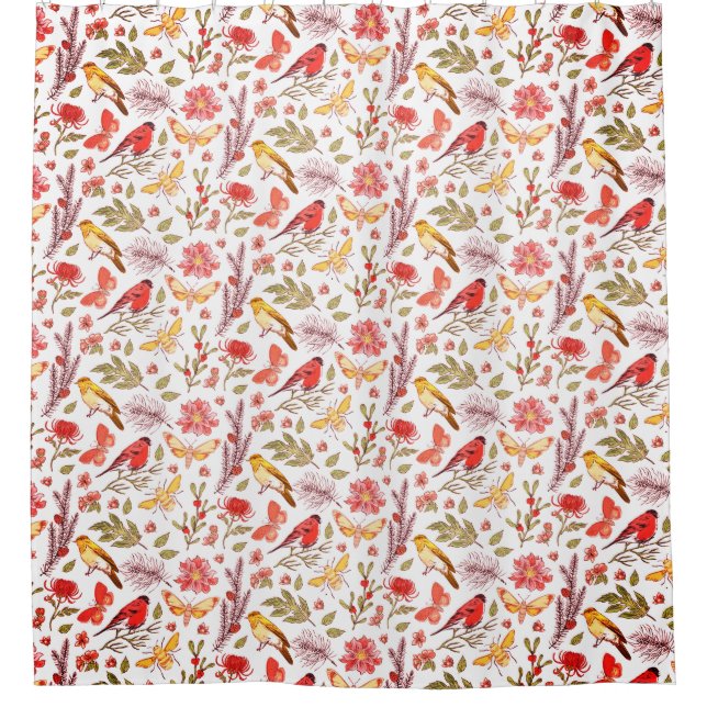 Cute Birds Pattern Shower Curtain (Front)