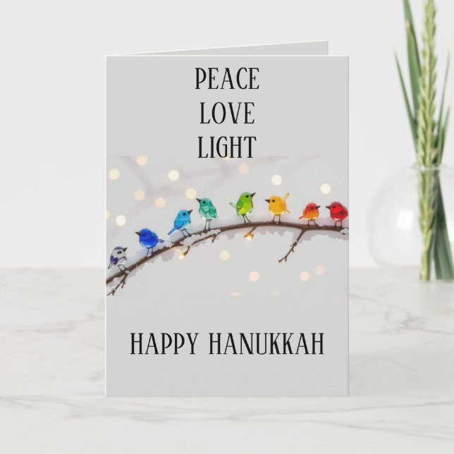 Cute Birds Peace Love Light Hanukkah  Holiday Card (Front)