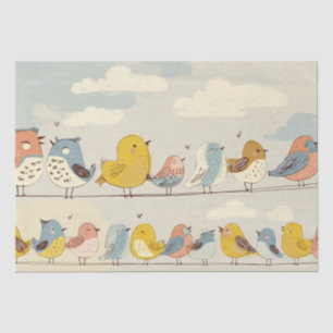Cute Birds Perched On A Wire Tissue Paper