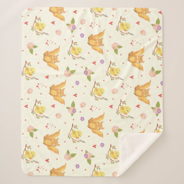 Cute Birds Sherpa Blanket (Front)