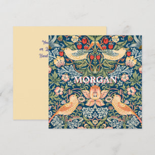 Cute Birds, Strawberry Thief Art, Name & Message Invitation