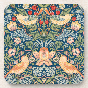 Cute Birds, Strawberry Thief Vintage Art Coaster