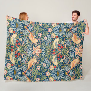 Cute Birds, Strawberry Thief Vintage Art Fleece Blanket