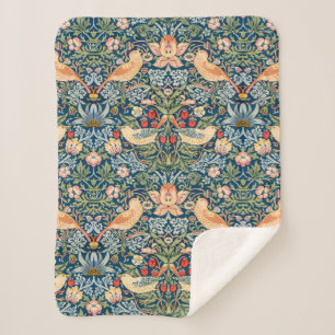 Cute Birds, Strawberry Thief Vintage Art Sherpa Blanket