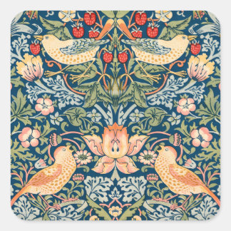 Cute Birds, Strawberry Thief Vintage Art Square Sticker