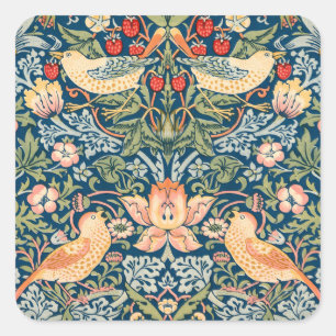Cute Birds, Strawberry Thief Vintage Art Square Sticker