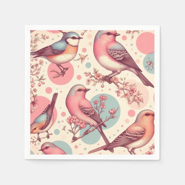Cute Birds Vintage Painting Napkin (Front)