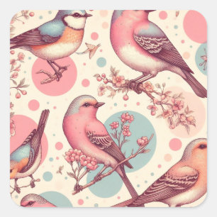 Cute Birds Vintage Painting Square Sticker