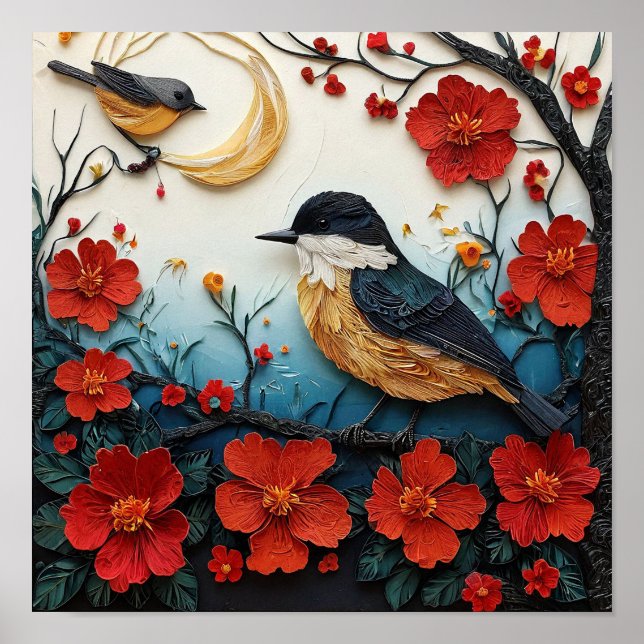 Cute birds Whimsical Nature Decor Print 🎁 (Front)