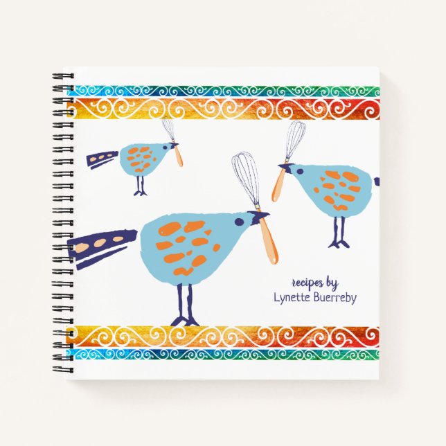 Cute birds whisk personalised recipe cookbook notebook (Front)
