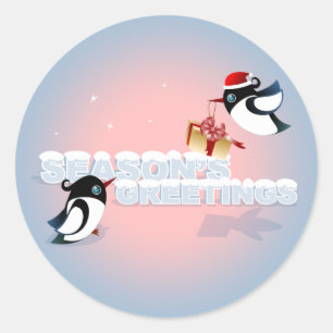 Cute Birds with Christmas Present Classic Round Sticker