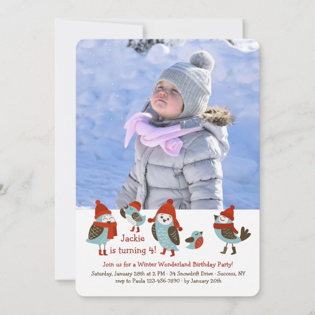 Cute Birds with Winter Clothes Photo Card (Front)