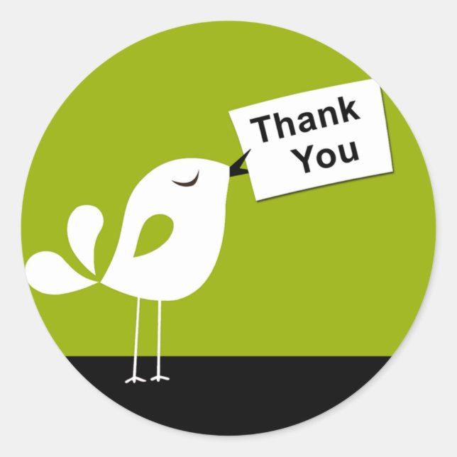 Cute Birdy Thank You Sticker (olive) (Front)