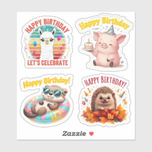 Cute Birthday Animal Stickers, Bday Stickers 