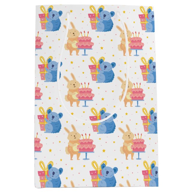 Cute Birthday Animals Medium Gift Bag (Front)