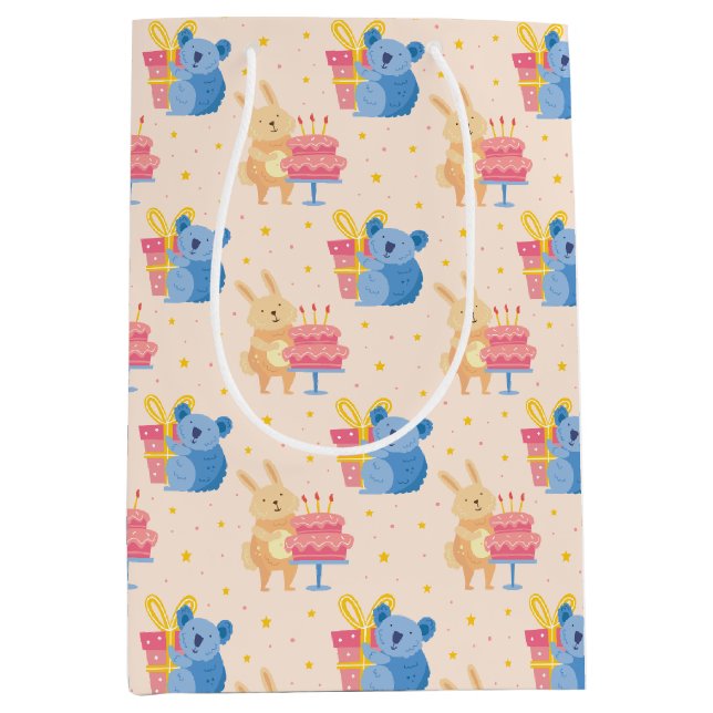 Cute Birthday Animals Medium Gift Bag (Front)