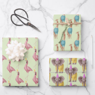 Cute Birthday Animals Trio Wrapping Paper Sheet