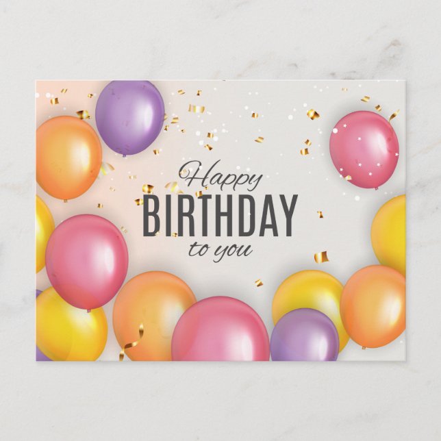 Cute Birthday Balloon Confetti Modern Postcard (Front)