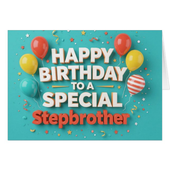 Cute Birthday Balloons Card for Stepbrother (Front Horizontal)