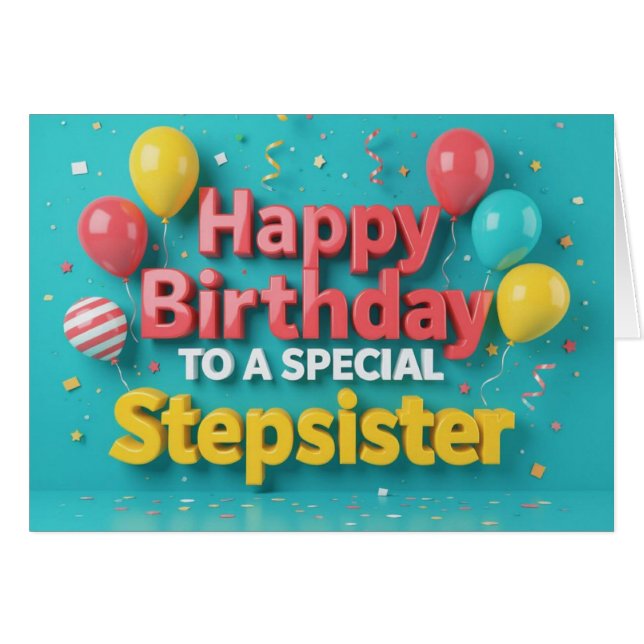 Cute Birthday Balloons Card for Stepsister (Front Horizontal)