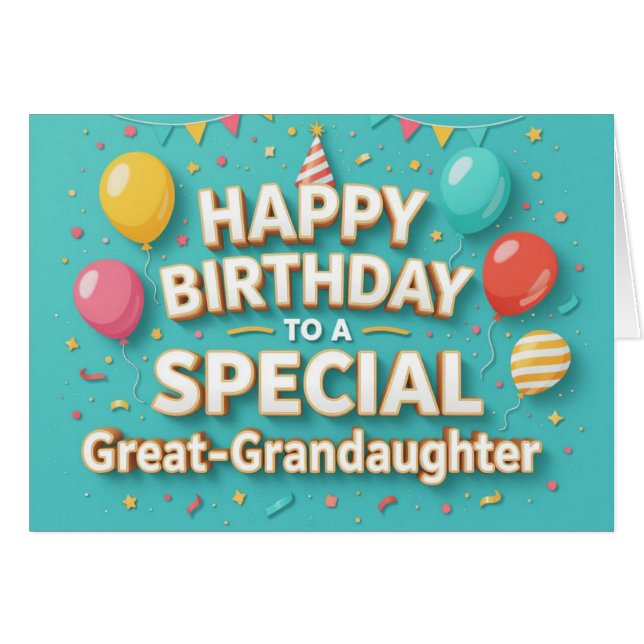 Cute Birthday Balloons Card Great Granddaughter (Front Horizontal)