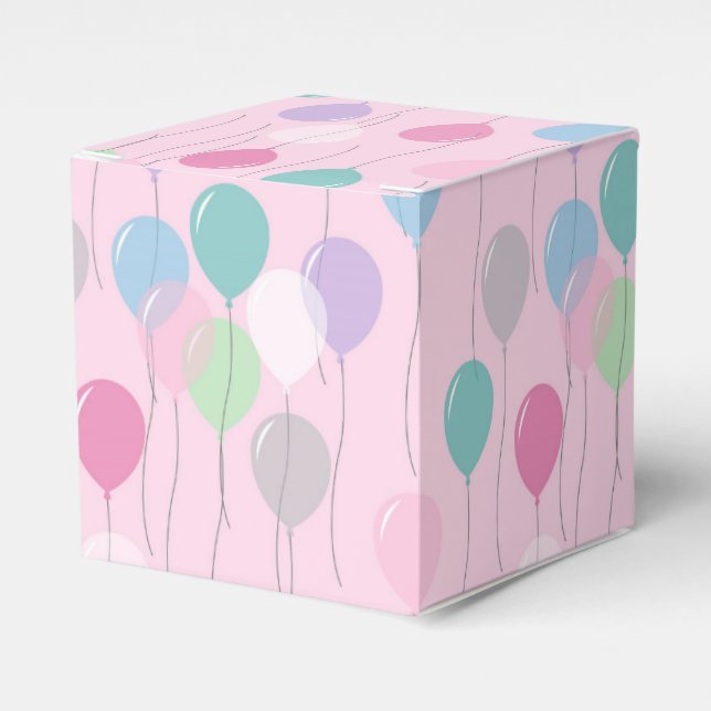Cute Birthday Balloons Pattern on Pink Background Favour Box (Front Side)
