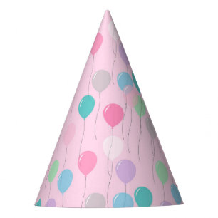 Cute Birthday Balloons Pattern on Pink Background Party Hat
