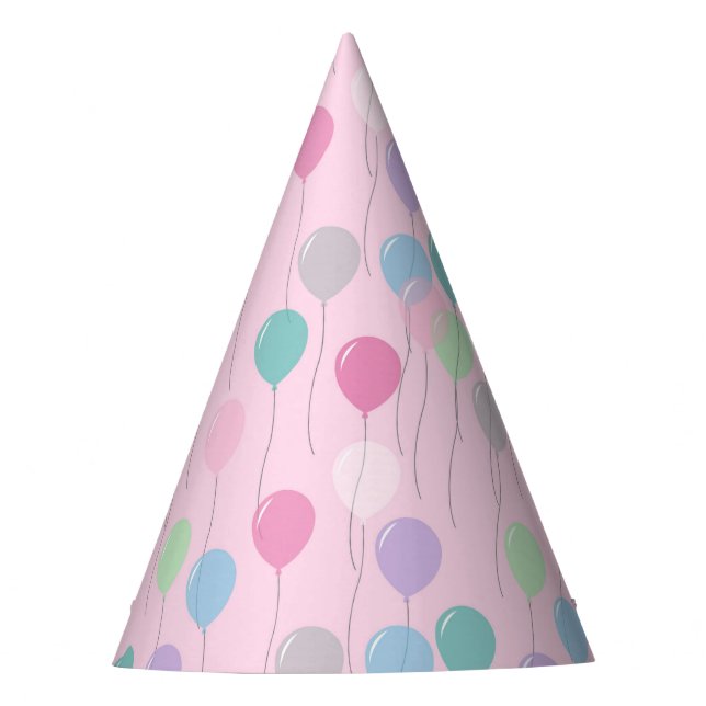 Cute Birthday Balloons Pattern on Pink Background Party Hat (Front)